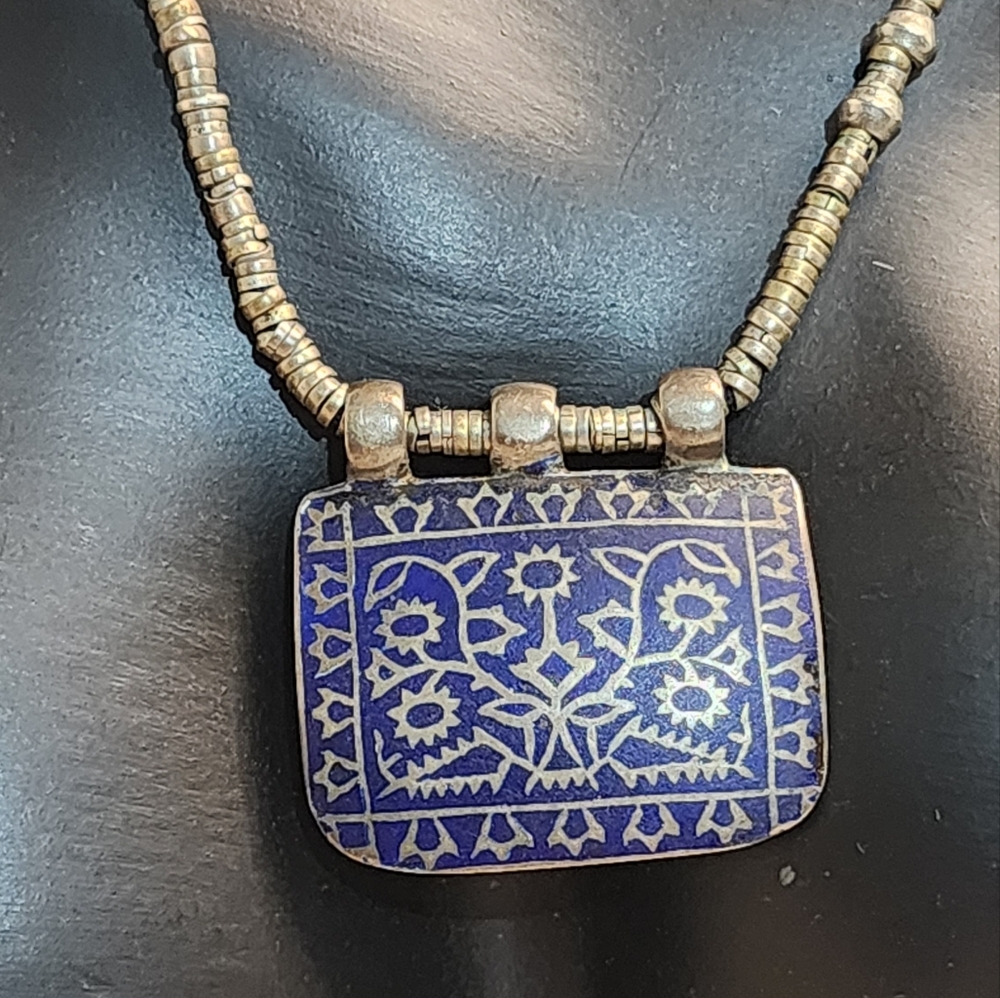 DNMD Limited ANTIQUE Silver Beaded Necklace With Lapis Accents & Enamel Necklace - Picture 15 of 16